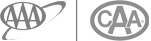 The image shows two logos side by side: one of AAA with an orbital design, and the other of CAA with a similar style.