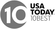 The image shows the logo of "USA TODAY 10BEST," featuring a large "10" within a circle and the text "USA TODAY 10BEST" to the right of it.