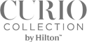 This image shows the logo of "Curio Collection by Hilton," a brand of hotels.